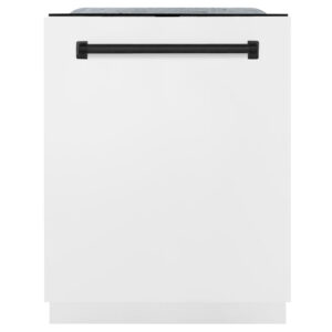 ZLINE Autograph Edition 24 in. 3rd Rack Top Touch Control Tall Tub Dishwasher in White Matte with Matte Black Accent Handle, 45dBa (DWMTZ-WM-24-MB)