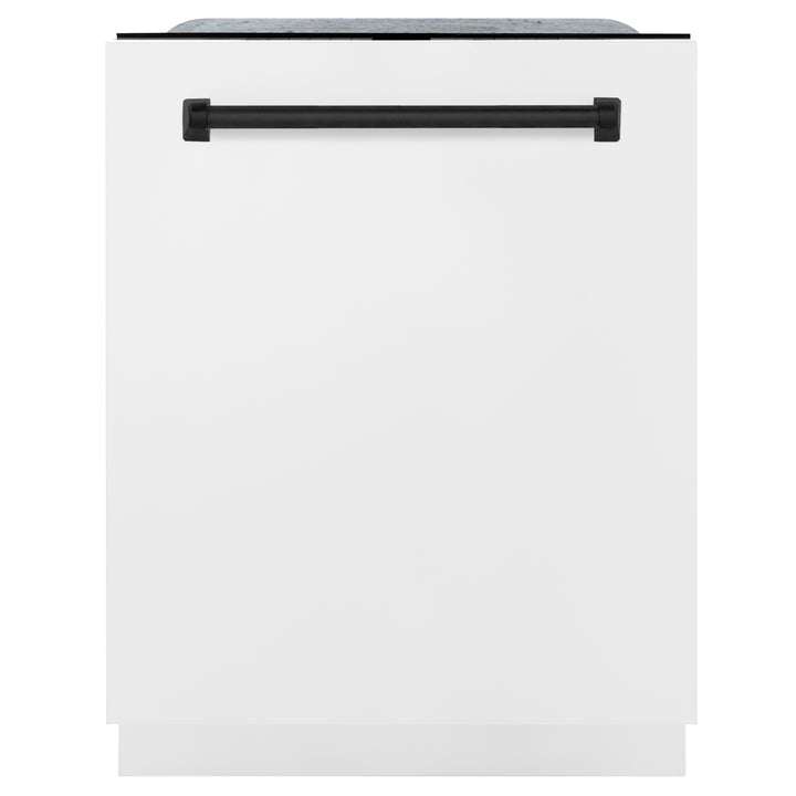 ZLINE Autograph Edition 24 in. 3rd Rack Top Touch Control Tall Tub Dishwasher in White Matte with Matte Black Accent Handle, 45dBa (DWMTZ-WM-24-MB)