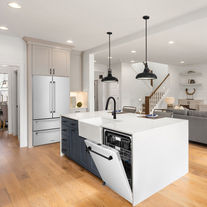 ZLINE Autograph Edition 24 in. 3rd Rack Top Touch Control Tall Tub Dishwasher in White Matte with Matte Black Accent Handle, 45dBa (DWMTZ-WM-24-MB) - Image 8