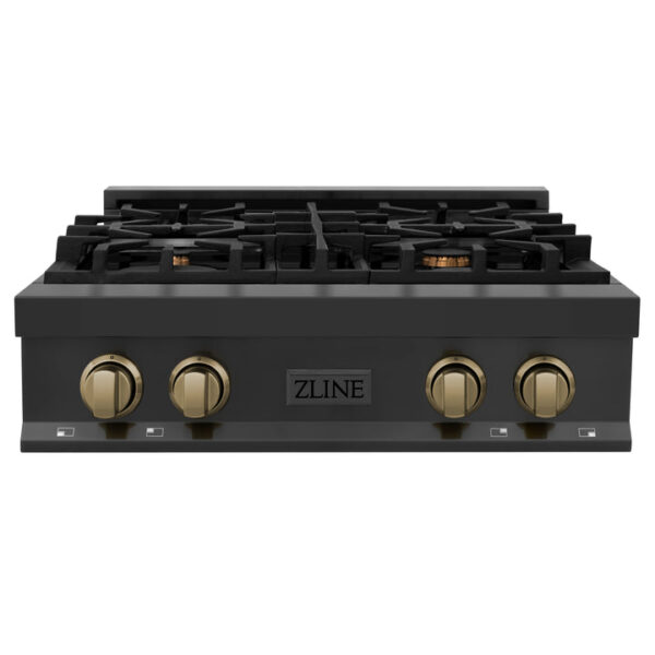 ZLINE Autograph Edition 30 in. Porcelain Rangetop with 4 Gas Burners in Black Stainless Steel and Champagne Bronze Accents (RTBZ-30-CB) - Image 14