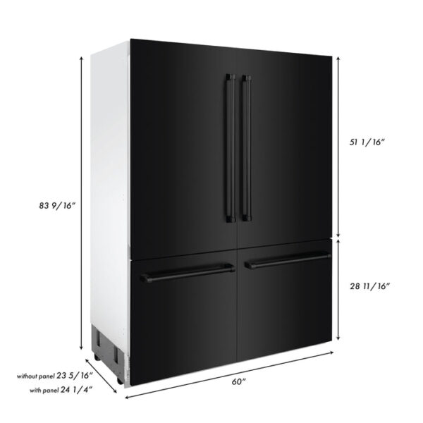 ZLINE 60 in. 32.2 cu. ft. Built-In 4-Door French Door Refrigerator with Internal Water and Ice Dispenser in Black Stainless Steel (RBIV-BS-60) - Image 2
