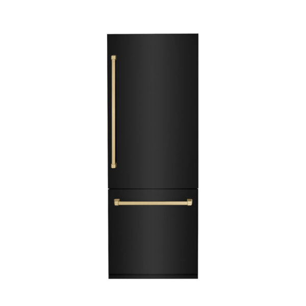 ZLINE 30 in. Autograph Edition 16.1 cu. ft. Built-in 2-Door Bottom Freezer Refrigerator with Internal Water and Ice Dispenser in Black Stainless Steel with Champagne Bronze Accents (RBIVZ-BS-30-CB) - Image 7