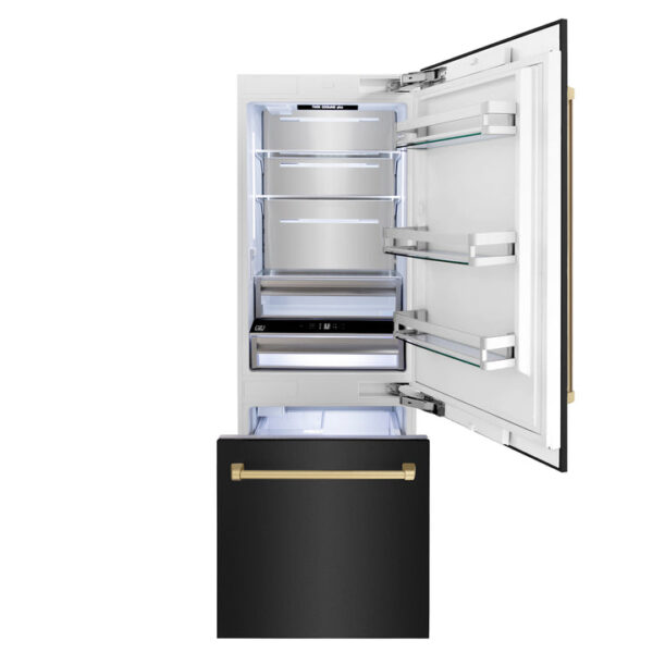 ZLINE 30 in. Autograph Edition 16.1 cu. ft. Built-in 2-Door Bottom Freezer Refrigerator with Internal Water and Ice Dispenser in Black Stainless Steel with Champagne Bronze Accents (RBIVZ-BS-30-CB) - Image 11