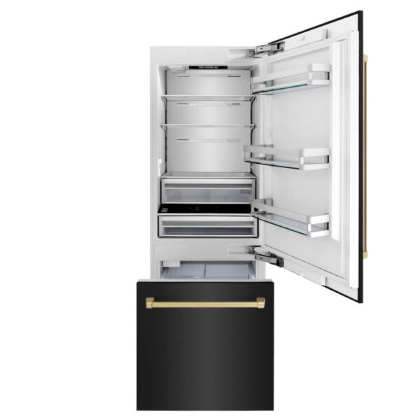 ZLINE 30 in. Autograph Edition 16.1 cu. ft. Built-in 2-Door Bottom Freezer Refrigerator with Internal Water and Ice Dispenser in Black Stainless Steel with Champagne Bronze Accents (RBIVZ-BS-30-CB) - Image 10