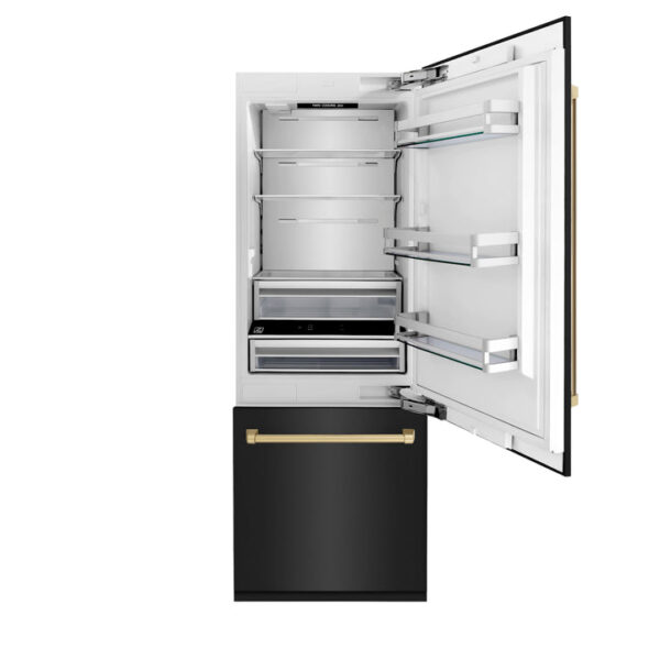 ZLINE 30 in. Autograph Edition 16.1 cu. ft. Built-in 2-Door Bottom Freezer Refrigerator with Internal Water and Ice Dispenser in Black Stainless Steel with Champagne Bronze Accents (RBIVZ-BS-30-CB) - Image 12