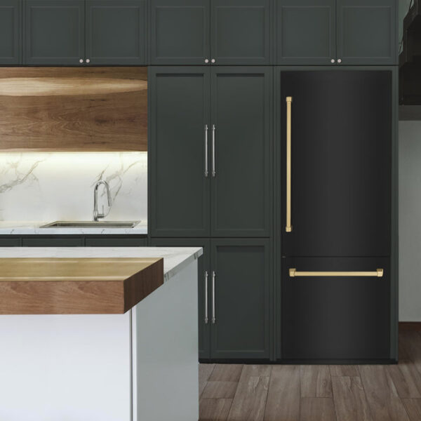 ZLINE 30 in. Autograph Edition 16.1 cu. ft. Built-in 2-Door Bottom Freezer Refrigerator with Internal Water and Ice Dispenser in Black Stainless Steel with Champagne Bronze Accents (RBIVZ-BS-30-CB) - Image 16