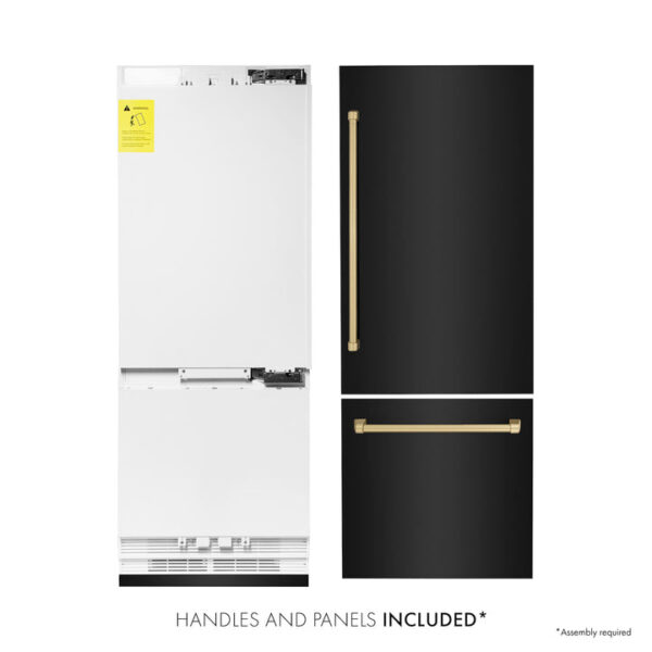 ZLINE 30 in. Autograph Edition 16.1 cu. ft. Built-in 2-Door Bottom Freezer Refrigerator with Internal Water and Ice Dispenser in Black Stainless Steel with Champagne Bronze Accents (RBIVZ-BS-30-CB) - Image 5