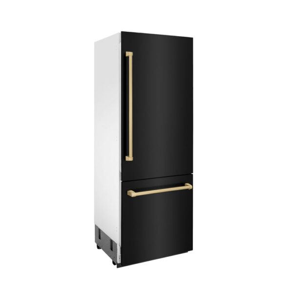 ZLINE 30 in. Autograph Edition 16.1 cu. ft. Built-in 2-Door Bottom Freezer Refrigerator with Internal Water and Ice Dispenser in Black Stainless Steel with Champagne Bronze Accents (RBIVZ-BS-30-CB) - Image 15
