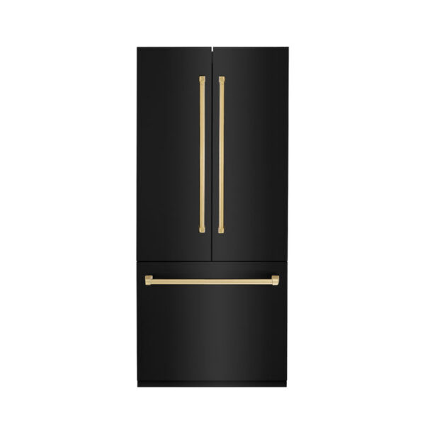 ZLINE 36 in. Autograph Edition 19.6 cu. ft. Built-in 2-Door Bottom Freezer Refrigerator with Internal Water and Ice Dispenser in Black Stainless Steel with Polished Gold Accents (RBIVZ-BS-36-G) - Image 7