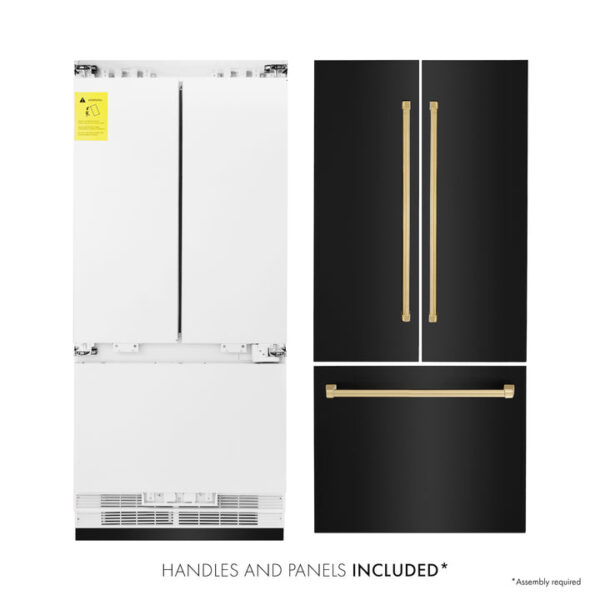 ZLINE 36 in. Autograph Edition 19.6 cu. ft. Built-in 2-Door Bottom Freezer Refrigerator with Internal Water and Ice Dispenser in Black Stainless Steel with Polished Gold Accents (RBIVZ-BS-36-G) - Image 5