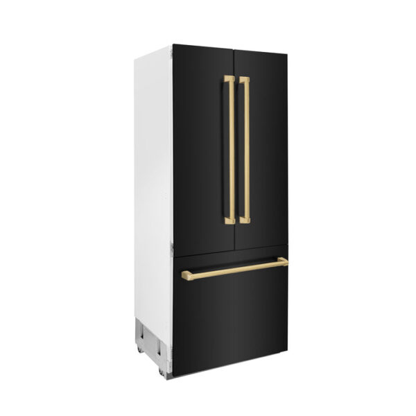 ZLINE 36 in. Autograph Edition 19.6 cu. ft. Built-in 2-Door Bottom Freezer Refrigerator with Internal Water and Ice Dispenser in Black Stainless Steel with Polished Gold Accents (RBIVZ-BS-36-G) - Image 9