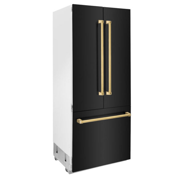 ZLINE 36 in. Autograph Edition 19.6 cu. ft. Built-in 2-Door Bottom Freezer Refrigerator with Internal Water and Ice Dispenser in Black Stainless Steel with Polished Gold Accents (RBIVZ-BS-36-G) - Image 11