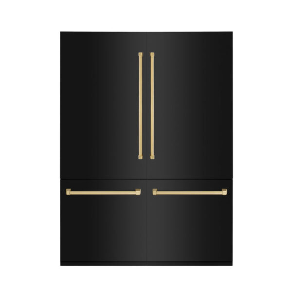 ZLINE 60 in. Autograph Edition 32.2 cu. ft. Built-in 4-Door French Door Refrigerator with Internal Water and Ice Dispenser in Black Stainless Steel with Polished Gold Accents (RBIVZ-BS-60-G)