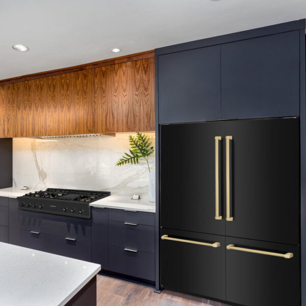 ZLINE 60 in. Autograph Edition 32.2 cu. ft. Built-in 4-Door French Door Refrigerator with Internal Water and Ice Dispenser in Black Stainless Steel with Polished Gold Accents (RBIVZ-BS-60-G) - Image 14