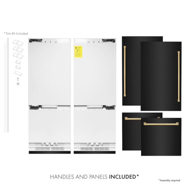 ZLINE 60 in. Autograph Edition 32.2 cu. ft. Built-in 4-Door French Door Refrigerator with Internal Water and Ice Dispenser in Black Stainless Steel with Polished Gold Accents (RBIVZ-BS-60-G) - Image 7