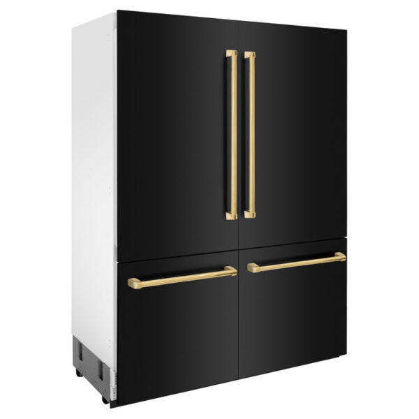 ZLINE 60 in. Autograph Edition 32.2 cu. ft. Built-in 4-Door French Door Refrigerator with Internal Water and Ice Dispenser in Black Stainless Steel with Polished Gold Accents (RBIVZ-BS-60-G) - Image 9