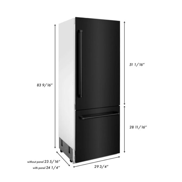 ZLINE 30 in. 16.1 cu. ft. Built-In 2-Door Bottom Freezer Refrigerator with Internal Water and Ice Dispenser in Black Stainless Steel (RBIV-BS-30) - Image 4
