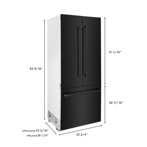 ZLINE 36 in. 19.6 cu. ft. Built-In 3-Door French Door Refrigerator with Internal Water and Ice Dispenser in Black Stainless Steel (RBIV-BS-36) - Image 2