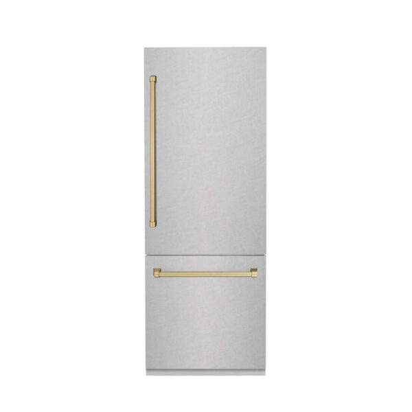 ZLINE 30 in. Autograph Edition 16.1 cu. ft. Built-in 2-Door Bottom Freezer Refrigerator with Internal Water and Ice Dispenser in Fingerprint Resistant Stainless Steel with Champagne Bronze Accents (RBIVZ-SN-30-CB) - Image 19