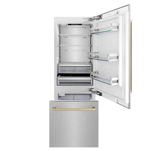 ZLINE 30 in. Autograph Edition 16.1 cu. ft. Built-in 2-Door Bottom Freezer Refrigerator with Internal Water and Ice Dispenser in Fingerprint Resistant Stainless Steel with Champagne Bronze Accents (RBIVZ-SN-30-CB) - Image 21
