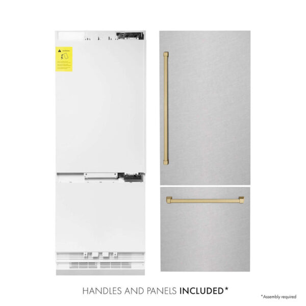 ZLINE 30 in. Autograph Edition 16.1 cu. ft. Built-in 2-Door Bottom Freezer Refrigerator with Internal Water and Ice Dispenser in Fingerprint Resistant Stainless Steel with Champagne Bronze Accents (RBIVZ-SN-30-CB) - Image 6