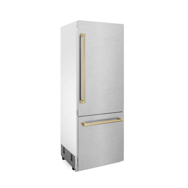 ZLINE 30 in. Autograph Edition 16.1 cu. ft. Built-in 2-Door Bottom Freezer Refrigerator with Internal Water and Ice Dispenser in Fingerprint Resistant Stainless Steel with Champagne Bronze Accents (RBIVZ-SN-30-CB) - Image 13