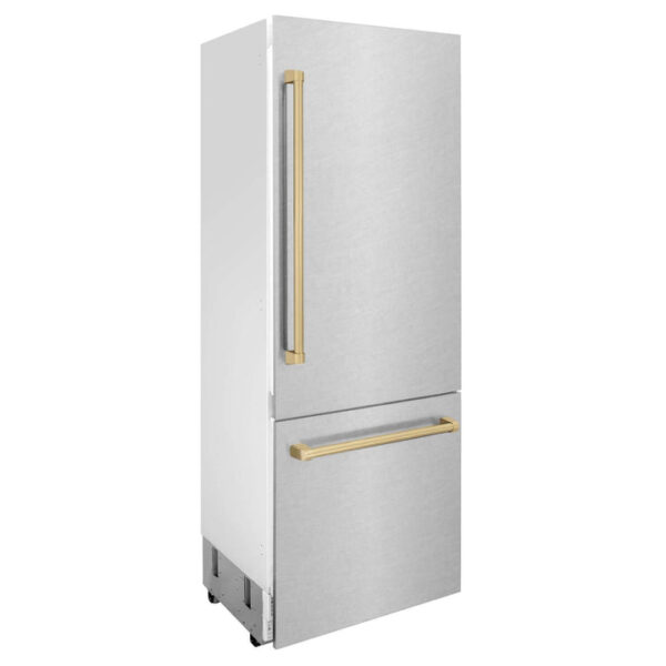 ZLINE 30 in. Autograph Edition 16.1 cu. ft. Built-in 2-Door Bottom Freezer Refrigerator with Internal Water and Ice Dispenser in Fingerprint Resistant Stainless Steel with Champagne Bronze Accents (RBIVZ-SN-30-CB) - Image 22