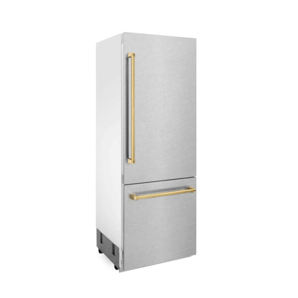 ZLINE 30 in. Autograph Edition 16.1 cu. ft. Built-in 2-Door Bottom Freezer Refrigerator with Internal Water and Ice Dispenser in Fingerprint Resistant Stainless Steel with Polished Gold Accents (RBIVZ-SN-30-G) - Image 20