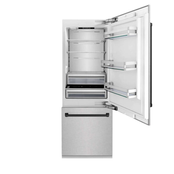 ZLINE 30 in. Autograph Edition 16.1 cu. ft. Built-in 2-Door Bottom Freezer Refrigerator with Internal Water and Ice Dispenser in Fingerprint Resistant Stainless Steel with Matte Black Accents (RBIVZ-SN-30-MB) - Image 12