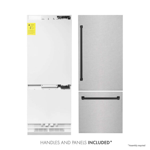 ZLINE 30 in. Autograph Edition 16.1 cu. ft. Built-in 2-Door Bottom Freezer Refrigerator with Internal Water and Ice Dispenser in Fingerprint Resistant Stainless Steel with Matte Black Accents (RBIVZ-SN-30-MB) - Image 7