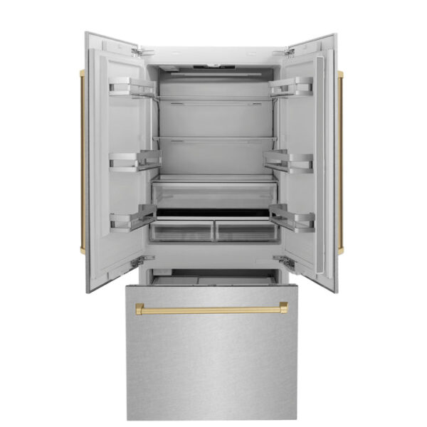 ZLINE 36 in. Autograph Edition 19.6 cu. ft. Built-in 2-Door Bottom Freezer Refrigerator with Internal Water and Ice Dispenser in Fingerprint Resistant Stainless Steel with Champagne Bronze Accents (RBIVZ-SN-36-CB) - Image 13