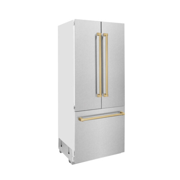 ZLINE 36 in. Autograph Edition 19.6 cu. ft. Built-in 2-Door Bottom Freezer Refrigerator with Internal Water and Ice Dispenser in Fingerprint Resistant Stainless Steel with Champagne Bronze Accents (RBIVZ-SN-36-CB) - Image 12