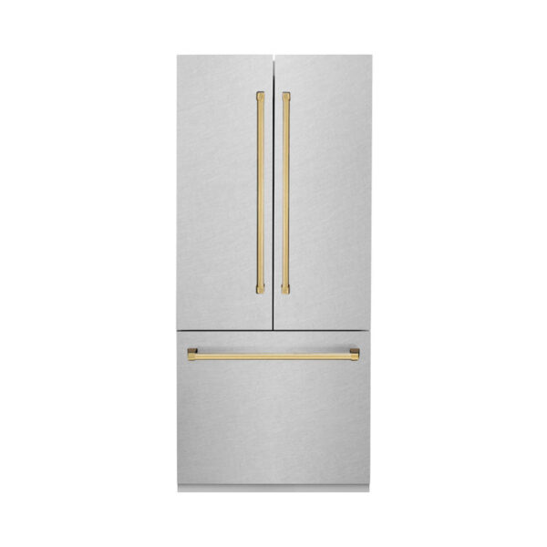 ZLINE 36 in. Autograph Edition 19.6 cu. ft. Built-in 2-Door Bottom Freezer Refrigerator with Internal Water and Ice Dispenser in Fingerprint Resistant Stainless Steel with Polished Gold Accents (RBIVZ-SN-36-G) - Image 13