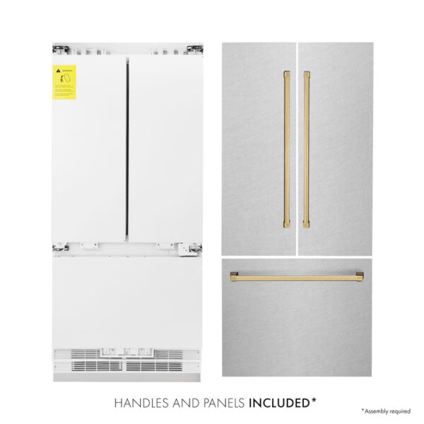 ZLINE 36 in. Autograph Edition 19.6 cu. ft. Built-in 2-Door Bottom Freezer Refrigerator with Internal Water and Ice Dispenser in Fingerprint Resistant Stainless Steel with Polished Gold Accents (RBIVZ-SN-36-G) - Image 6