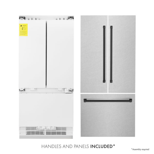 ZLINE 36 in. Autograph Edition 19.6 cu. ft. Built-in 2-Door Bottom Freezer Refrigerator with Internal Water and Ice Dispenser in Fingerprint Resistant Stainless Steel with Matte Black Accents (RBIVZ-SN-36-MB) - Image 5