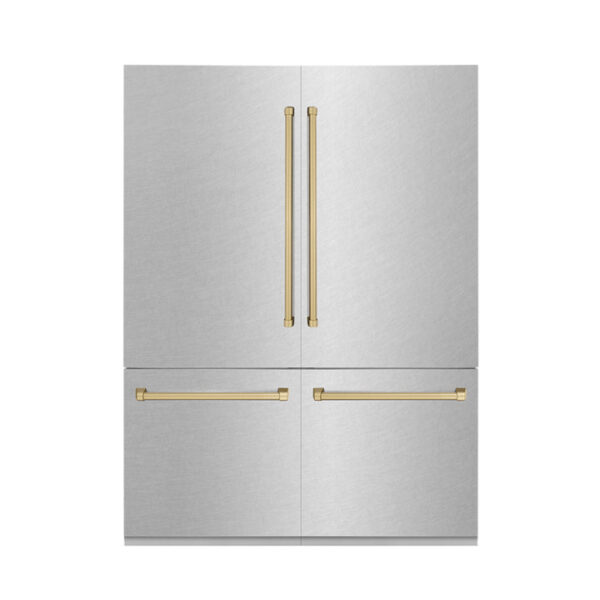 ZLINE 60 in. Autograph Edition 32.2 cu. ft. Built-in 4-Door French Door Refrigerator with Internal Water and Ice Dispenser in Fingerprint Resistant Stainless Steel with Champagne Bronze Accents (RBIVZ-SN-60-CB) - Image 9