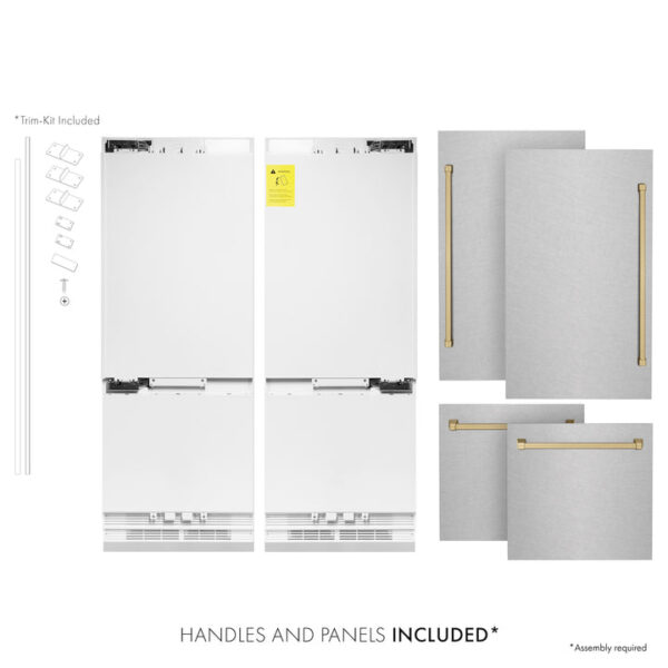 ZLINE 60 in. Autograph Edition 32.2 cu. ft. Built-in 4-Door French Door Refrigerator with Internal Water and Ice Dispenser in Fingerprint Resistant Stainless Steel with Champagne Bronze Accents (RBIVZ-SN-60-CB) - Image 5