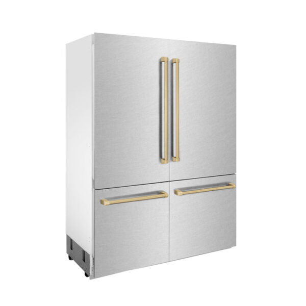 ZLINE 60 in. Autograph Edition 32.2 cu. ft. Built-in 4-Door French Door Refrigerator with Internal Water and Ice Dispenser in Fingerprint Resistant Stainless Steel with Champagne Bronze Accents (RBIVZ-SN-60-CB) - Image 7