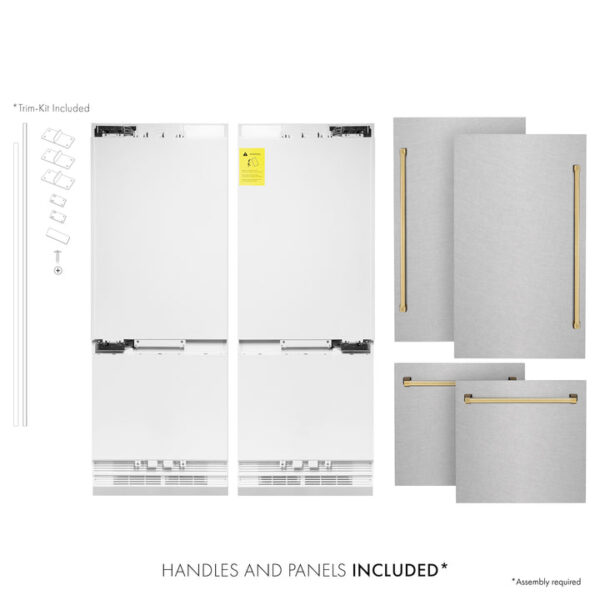 ZLINE 60 in. Autograph Edition 32.2 cu. ft. Built-in 4-Door French Door Refrigerator with Internal Water and Ice Dispenser in Fingerprint Resistant Stainless Steel with Polished Gold Accents (RBIVZ-SN-60-G) - Image 2