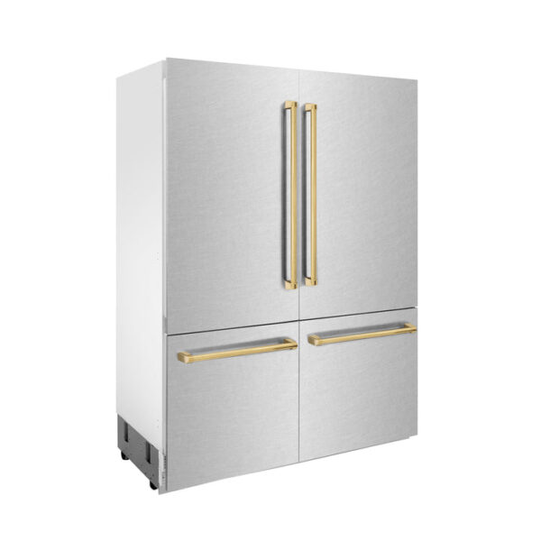 ZLINE 60 in. Autograph Edition 32.2 cu. ft. Built-in 4-Door French Door Refrigerator with Internal Water and Ice Dispenser in Fingerprint Resistant Stainless Steel with Polished Gold Accents (RBIVZ-SN-60-G) - Image 16