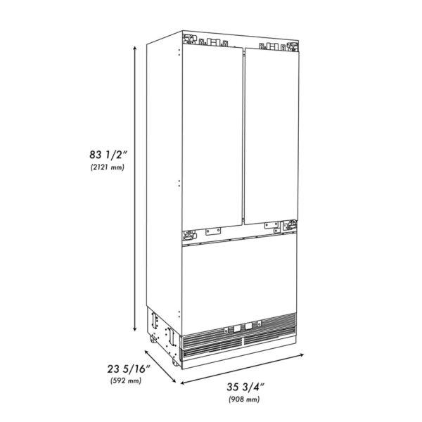 ZLINE 36 in. 19.6 cu. Ft. Panel Ready Built-In 3-Door French Door Refrigerator with Internal Water and Ice Dispenser (RBIV-36) - Image 9