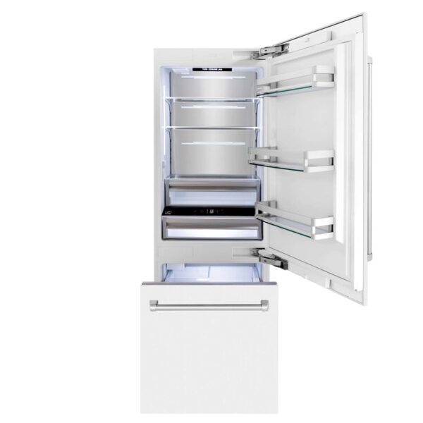 ZLINE 30 in. 16.1 cu. ft. Built-In 2-Door Bottom Freezer Refrigerator with Internal Water and Ice Dispenser in White Matte (RBIV-WM-30) - Image 12