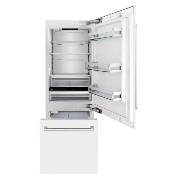 ZLINE 30 in. 16.1 cu. ft. Built-In 2-Door Bottom Freezer Refrigerator with Internal Water and Ice Dispenser in White Matte (RBIV-WM-30) - Image 10