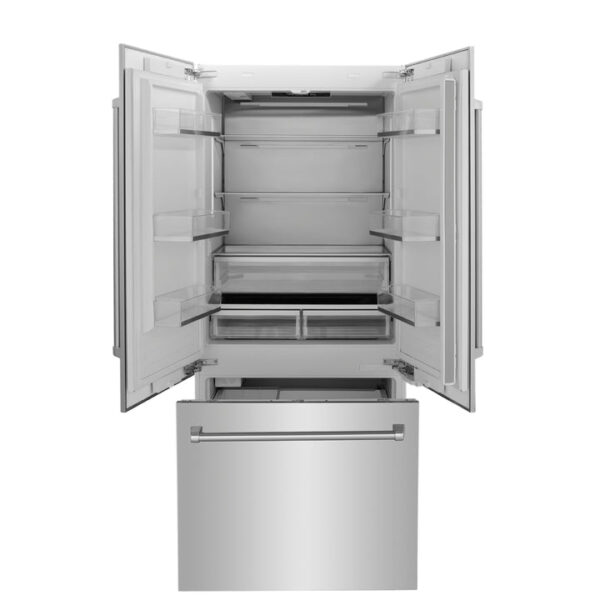 ZLINE 36 in. 19.6 cu. Ft. Panel Ready Built-In 3-Door French Door Refrigerator with Internal Water and Ice Dispenser (RBIV-36) - Image 4