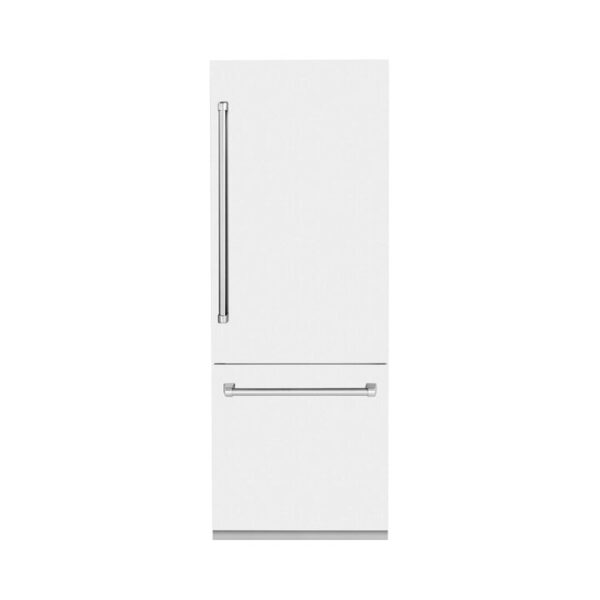 ZLINE 30 in. 16.1 cu. ft. Built-In 2-Door Bottom Freezer Refrigerator with Internal Water and Ice Dispenser in White Matte (RBIV-WM-30)