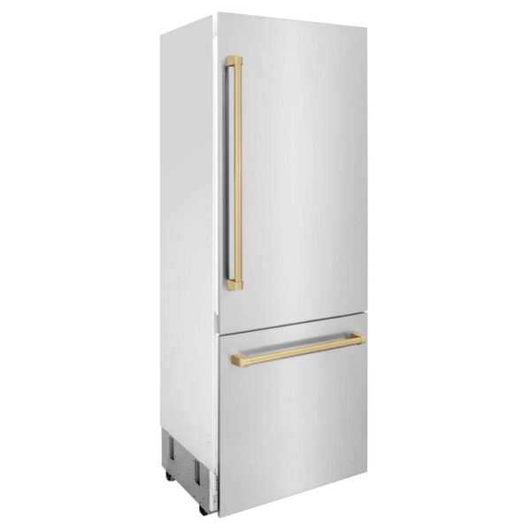 ZLINE 30 in. Autograph Edition 16.1 cu. ft. Built-in 2-Door Bottom Freezer Refrigerator with Internal Water and Ice Dispenser in Stainless Steel with Champagne Bronze Accents (RBIVZ-304-30-CB) - Image 17
