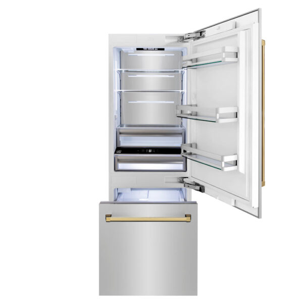 ZLINE 30” Autograph Edition 16.1 cu. ft. Built-in 2-Door Bottom Freezer Refrigerator with Internal Water and Ice Dispenser in Stainless Steel with Polished Gold Accents (RBIVZ-304-30-G) - Image 16