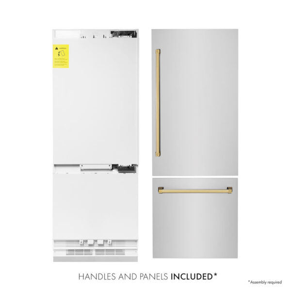 ZLINE 30” Autograph Edition 16.1 cu. ft. Built-in 2-Door Bottom Freezer Refrigerator with Internal Water and Ice Dispenser in Stainless Steel with Polished Gold Accents (RBIVZ-304-30-G) - Image 5