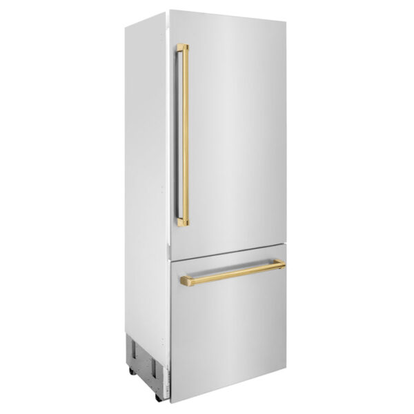 ZLINE 30” Autograph Edition 16.1 cu. ft. Built-in 2-Door Bottom Freezer Refrigerator with Internal Water and Ice Dispenser in Stainless Steel with Polished Gold Accents (RBIVZ-304-30-G) - Image 15