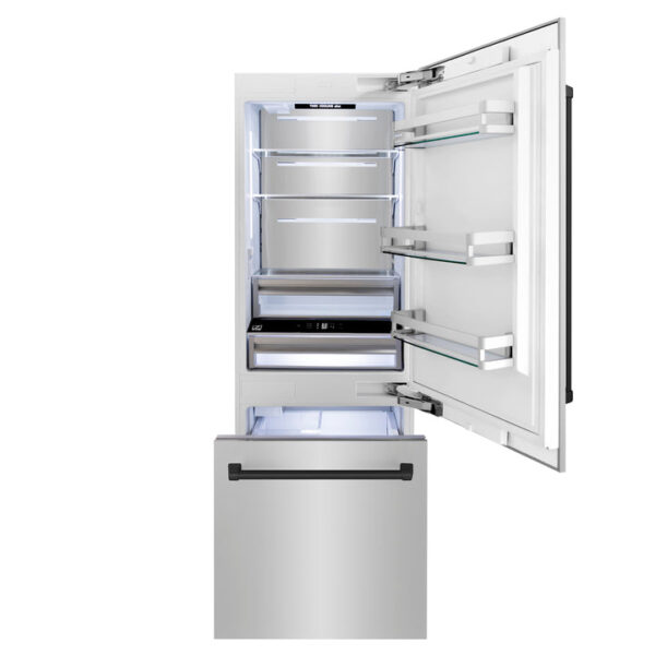ZLINE 30” Autograph Edition 16.1 cu. ft. Built-in 2-Door Bottom Freezer Refrigerator with Internal Water and Ice Dispenser in Stainless Steel with Matte Black Accents (RBIVZ-304-30-MB) - Image 13